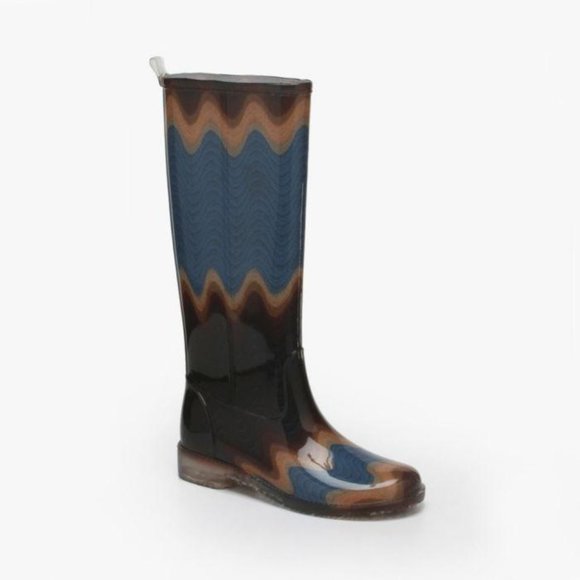 Pre Owned Sz 37 Missoni Blue + Brown Rain Boot Shoes - Picture 2 of 4